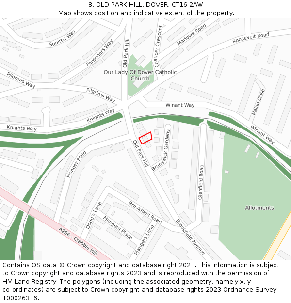 8, OLD PARK HILL, DOVER, CT16 2AW: Location map and indicative extent of plot