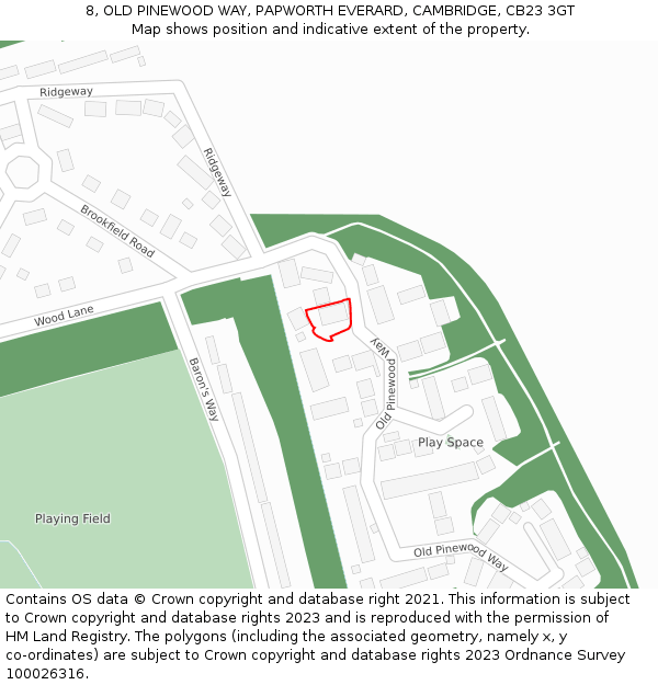 8, OLD PINEWOOD WAY, PAPWORTH EVERARD, CAMBRIDGE, CB23 3GT: Location map and indicative extent of plot