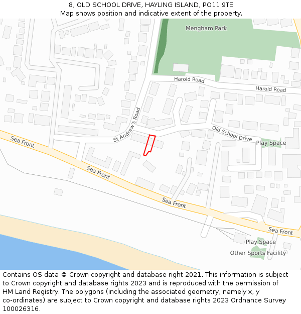 8, OLD SCHOOL DRIVE, HAYLING ISLAND, PO11 9TE: Location map and indicative extent of plot