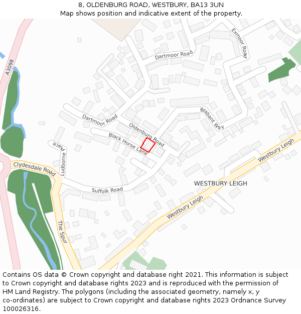 8, OLDENBURG ROAD, WESTBURY, BA13 3UN: Location map and indicative extent of plot
