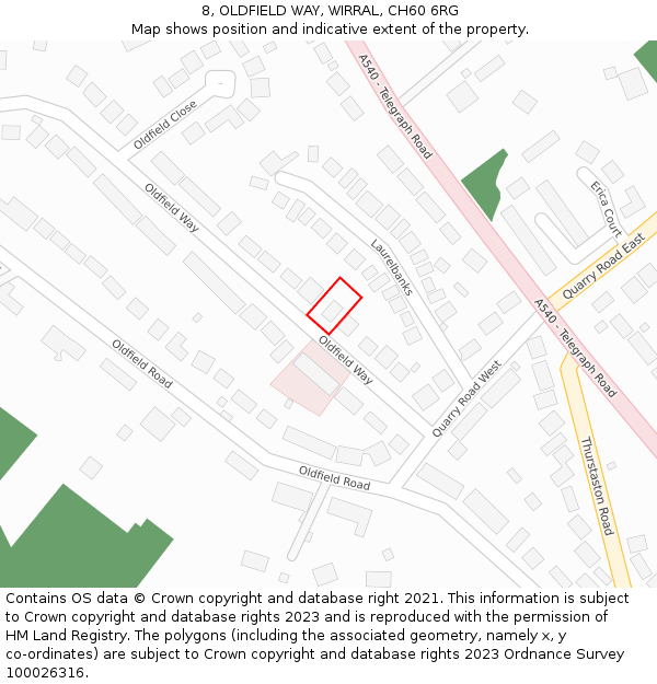 8, OLDFIELD WAY, WIRRAL, CH60 6RG: Location map and indicative extent of plot