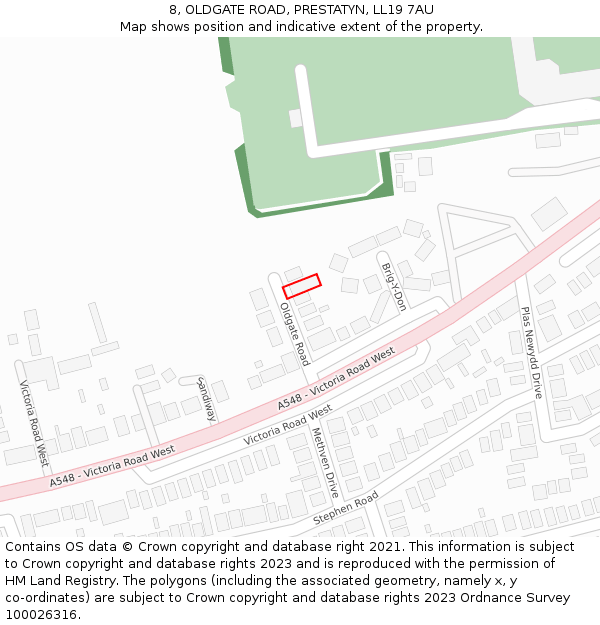 8, OLDGATE ROAD, PRESTATYN, LL19 7AU: Location map and indicative extent of plot