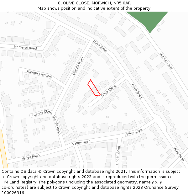 8, OLIVE CLOSE, NORWICH, NR5 0AR: Location map and indicative extent of plot