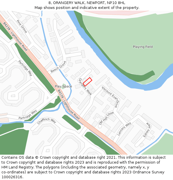 8, ORANGERY WALK, NEWPORT, NP10 8HL: Location map and indicative extent of plot