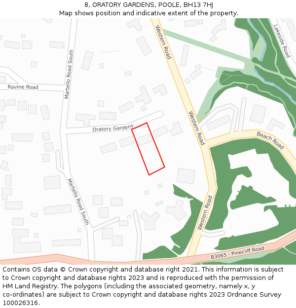 8, ORATORY GARDENS, POOLE, BH13 7HJ: Location map and indicative extent of plot
