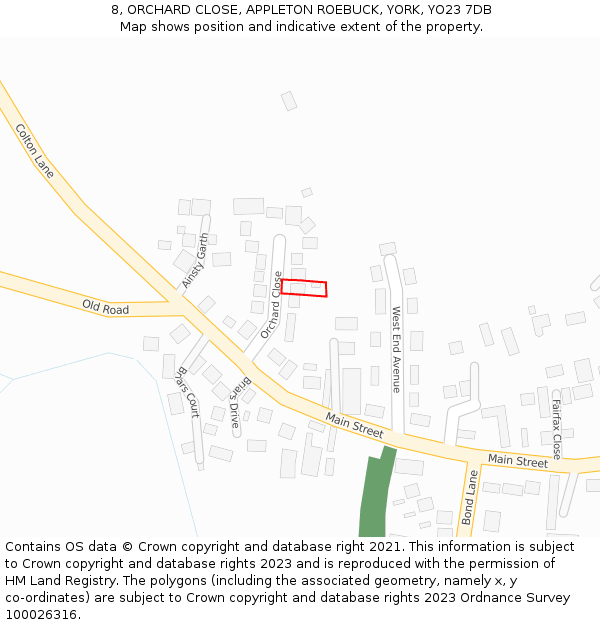 8, ORCHARD CLOSE, APPLETON ROEBUCK, YORK, YO23 7DB: Location map and indicative extent of plot