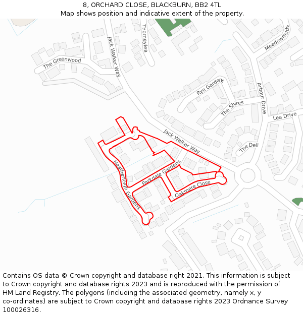 8, ORCHARD CLOSE, BLACKBURN, BB2 4TL: Location map and indicative extent of plot