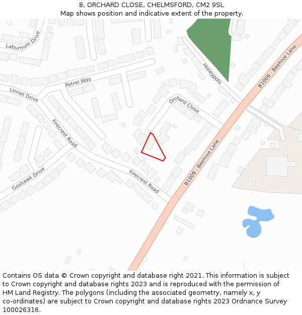 8, ORCHARD CLOSE, CHELMSFORD, CM2 9SL: Location map and indicative extent of plot