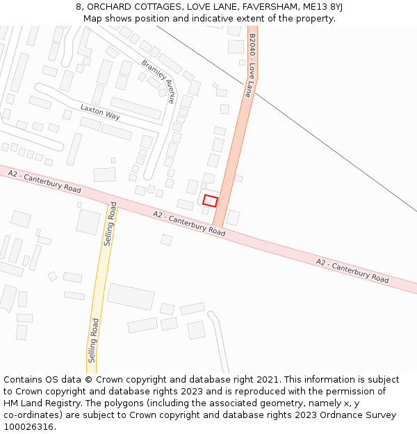 8, ORCHARD COTTAGES, LOVE LANE, FAVERSHAM, ME13 8YJ: Location map and indicative extent of plot