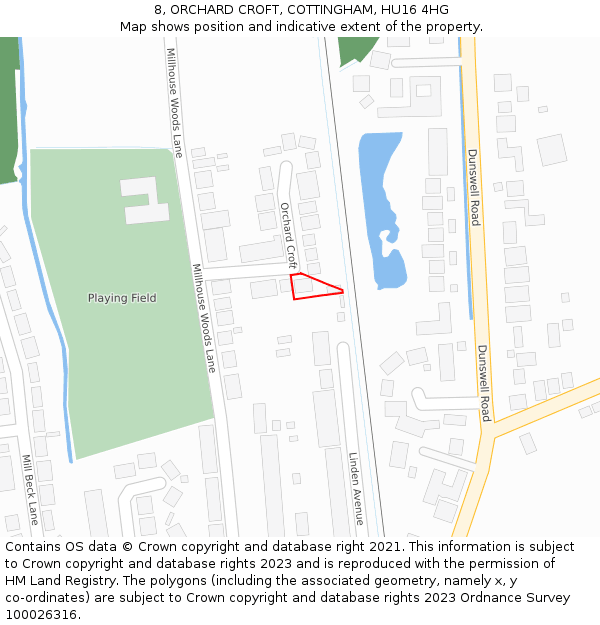 8, ORCHARD CROFT, COTTINGHAM, HU16 4HG: Location map and indicative extent of plot