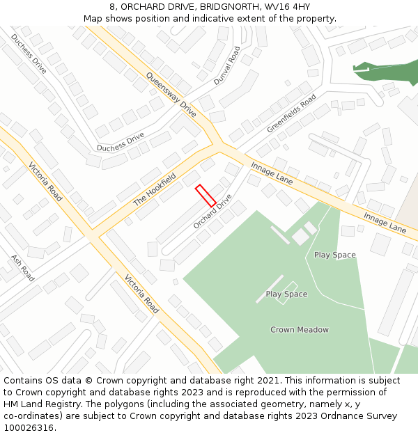 8, ORCHARD DRIVE, BRIDGNORTH, WV16 4HY: Location map and indicative extent of plot