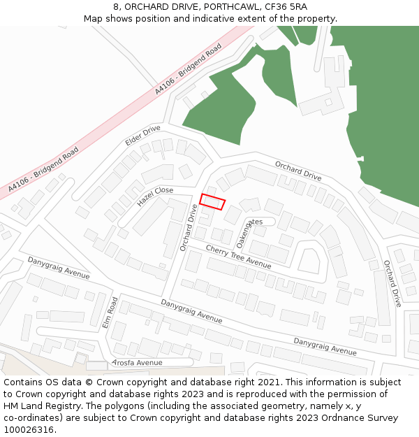 8, ORCHARD DRIVE, PORTHCAWL, CF36 5RA: Location map and indicative extent of plot