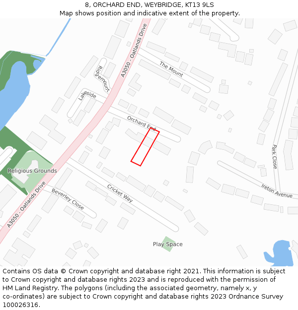 8, ORCHARD END, WEYBRIDGE, KT13 9LS: Location map and indicative extent of plot