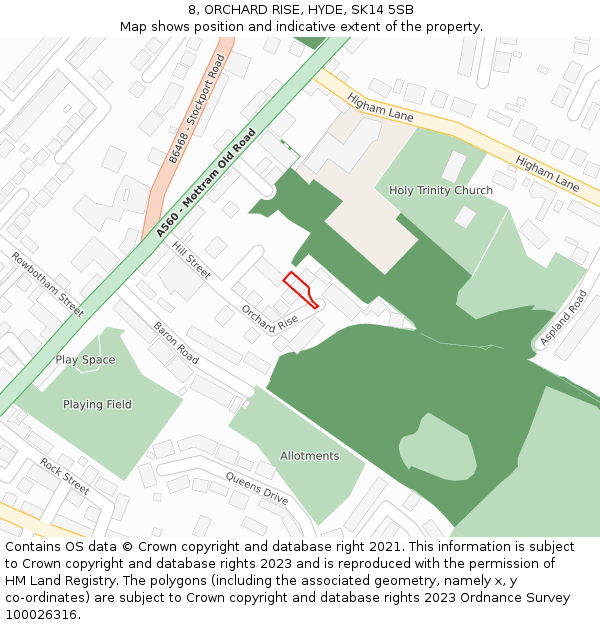 8, ORCHARD RISE, HYDE, SK14 5SB: Location map and indicative extent of plot