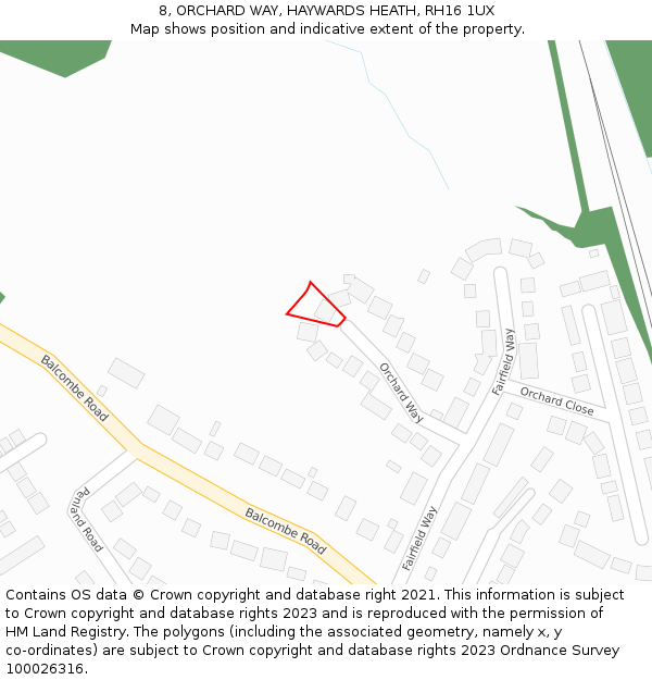 8, ORCHARD WAY, HAYWARDS HEATH, RH16 1UX: Location map and indicative extent of plot