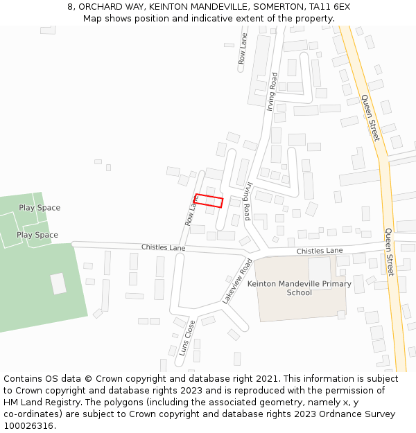 8, ORCHARD WAY, KEINTON MANDEVILLE, SOMERTON, TA11 6EX: Location map and indicative extent of plot