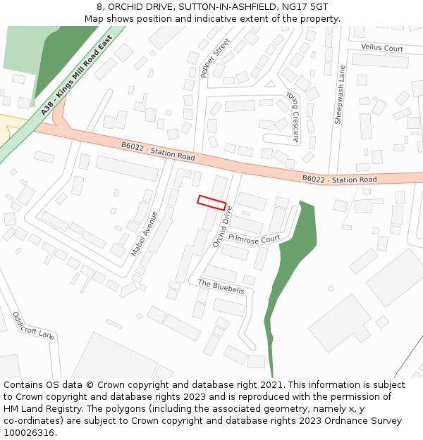 8, ORCHID DRIVE, SUTTON-IN-ASHFIELD, NG17 5GT: Location map and indicative extent of plot