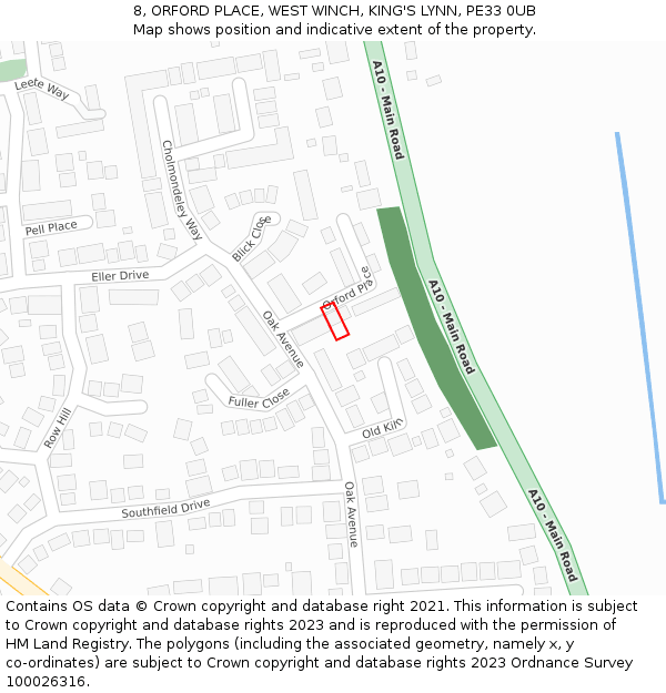 8, ORFORD PLACE, WEST WINCH, KING'S LYNN, PE33 0UB: Location map and indicative extent of plot