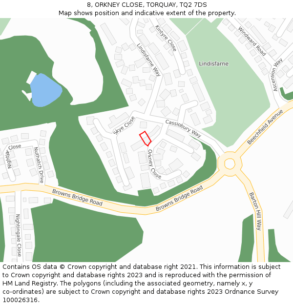 8, ORKNEY CLOSE, TORQUAY, TQ2 7DS: Location map and indicative extent of plot