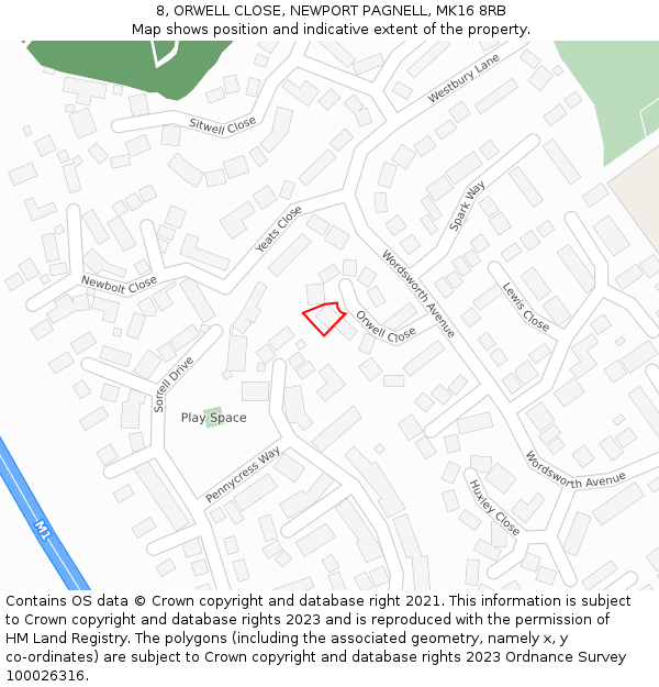 8, ORWELL CLOSE, NEWPORT PAGNELL, MK16 8RB: Location map and indicative extent of plot