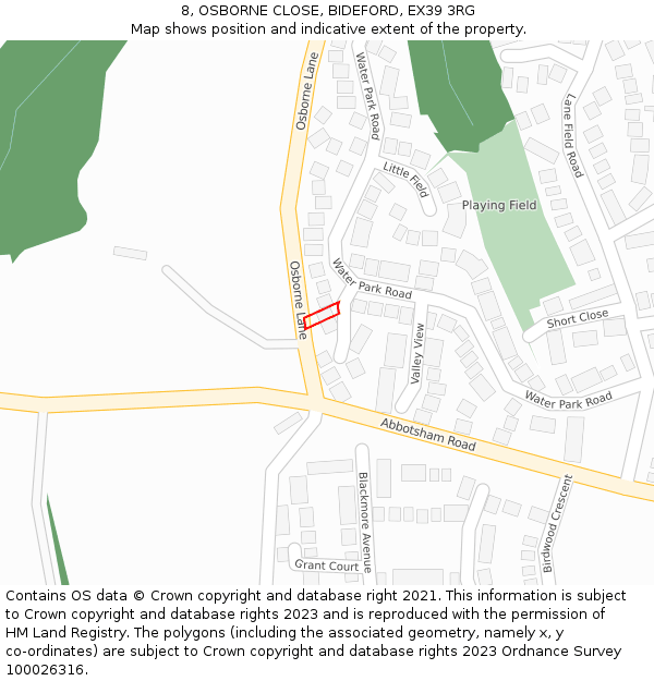 8, OSBORNE CLOSE, BIDEFORD, EX39 3RG: Location map and indicative extent of plot