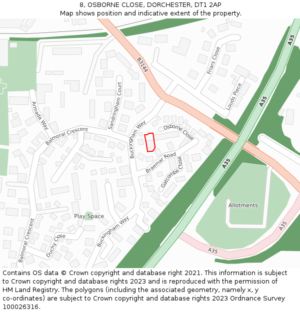 8, OSBORNE CLOSE, DORCHESTER, DT1 2AP: Location map and indicative extent of plot