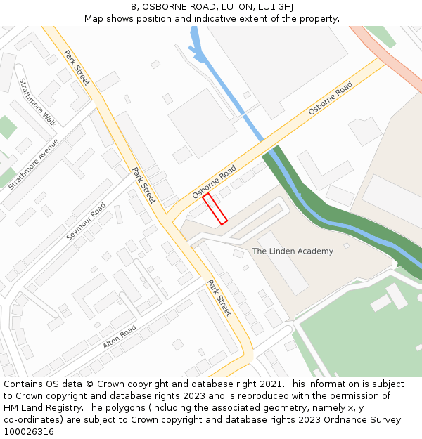 8, OSBORNE ROAD, LUTON, LU1 3HJ: Location map and indicative extent of plot