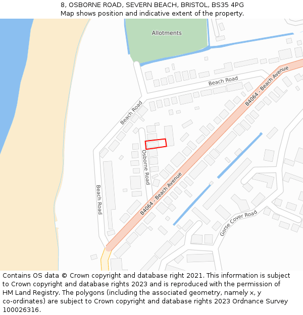 8, OSBORNE ROAD, SEVERN BEACH, BRISTOL, BS35 4PG: Location map and indicative extent of plot