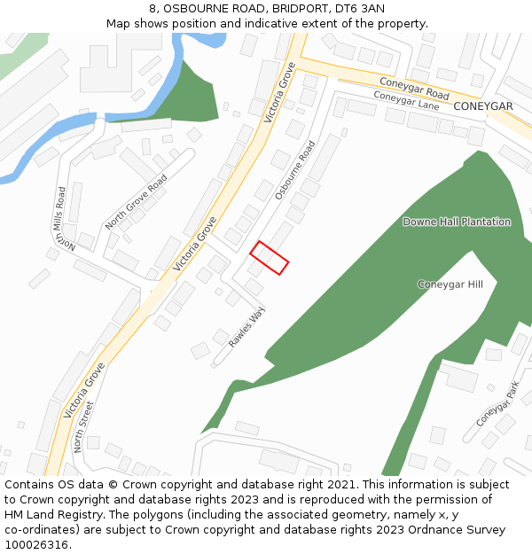 8, OSBOURNE ROAD, BRIDPORT, DT6 3AN: Location map and indicative extent of plot