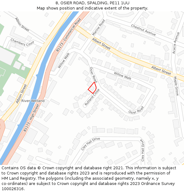 8, OSIER ROAD, SPALDING, PE11 1UU: Location map and indicative extent of plot