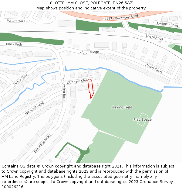 8, OTTEHAM CLOSE, POLEGATE, BN26 5AZ: Location map and indicative extent of plot