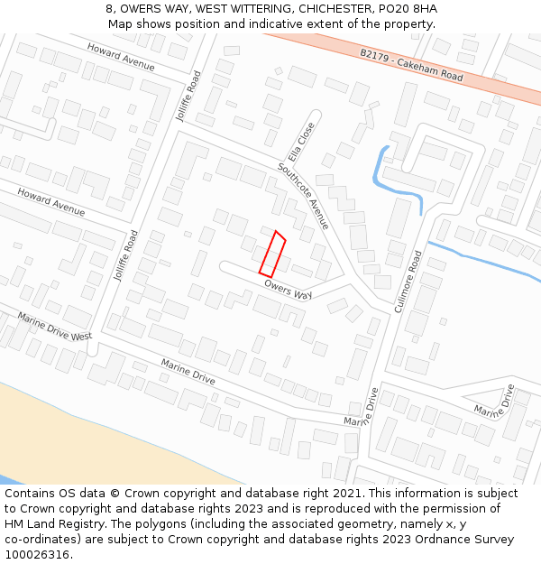 8, OWERS WAY, WEST WITTERING, CHICHESTER, PO20 8HA: Location map and indicative extent of plot