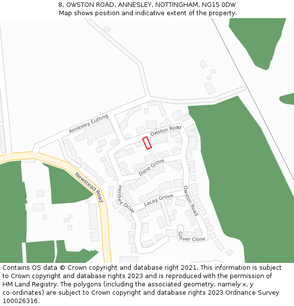 8, OWSTON ROAD, ANNESLEY, NOTTINGHAM, NG15 0DW: Location map and indicative extent of plot