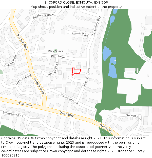 8, OXFORD CLOSE, EXMOUTH, EX8 5QP: Location map and indicative extent of plot