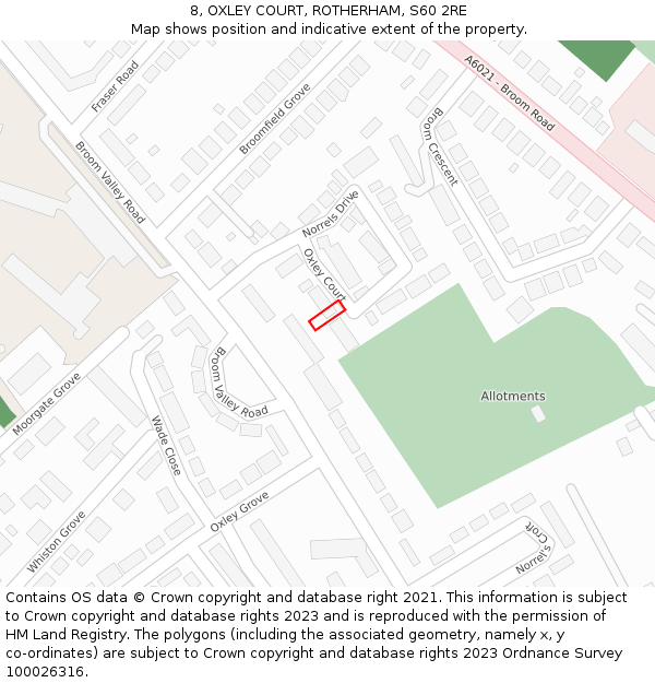 8, OXLEY COURT, ROTHERHAM, S60 2RE: Location map and indicative extent of plot