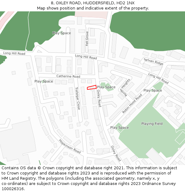 8, OXLEY ROAD, HUDDERSFIELD, HD2 1NX: Location map and indicative extent of plot