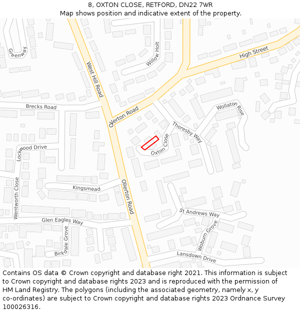 8, OXTON CLOSE, RETFORD, DN22 7WR: Location map and indicative extent of plot