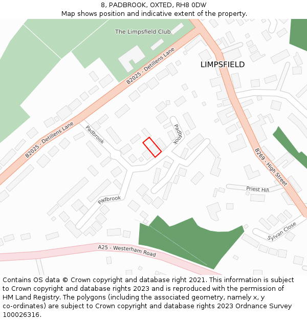 8, PADBROOK, OXTED, RH8 0DW: Location map and indicative extent of plot