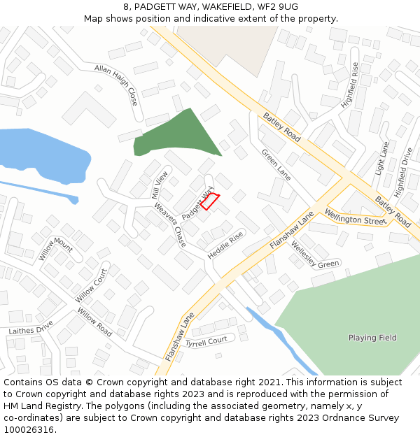 8, PADGETT WAY, WAKEFIELD, WF2 9UG: Location map and indicative extent of plot