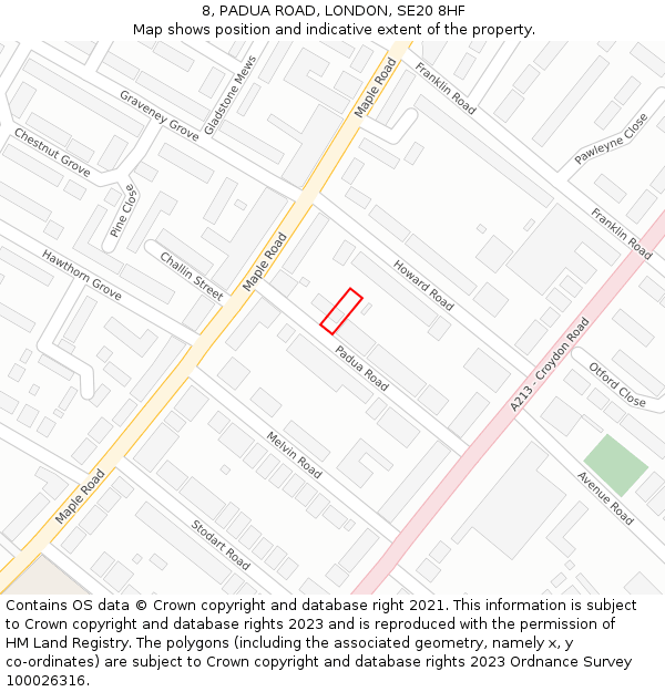 8, PADUA ROAD, LONDON, SE20 8HF: Location map and indicative extent of plot
