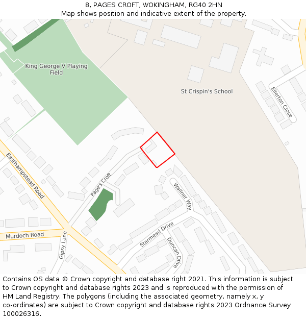 8, PAGES CROFT, WOKINGHAM, RG40 2HN: Location map and indicative extent of plot