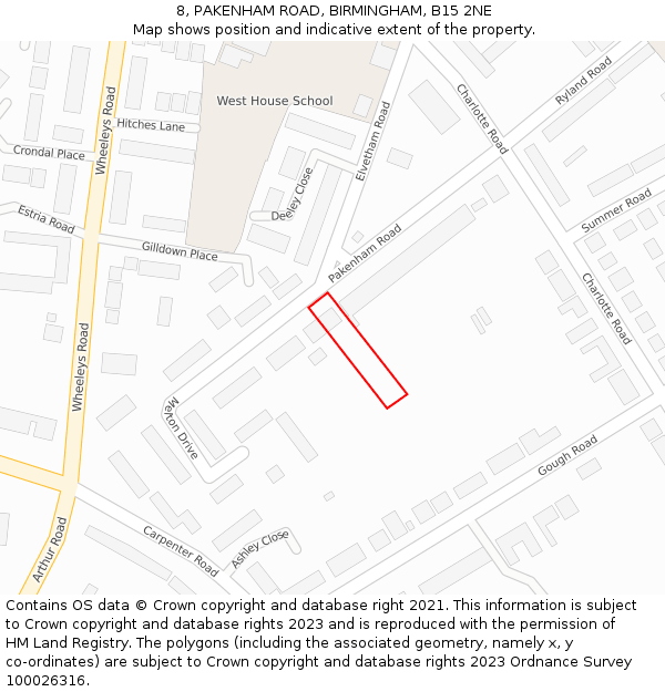 8, PAKENHAM ROAD, BIRMINGHAM, B15 2NE: Location map and indicative extent of plot