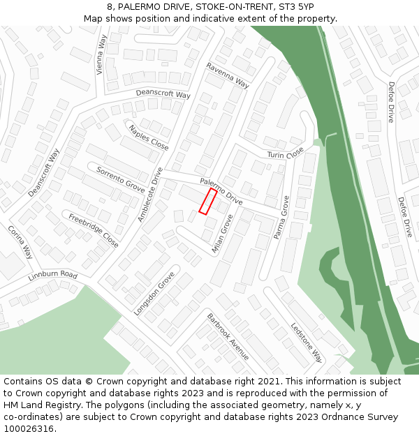 8, PALERMO DRIVE, STOKE-ON-TRENT, ST3 5YP: Location map and indicative extent of plot