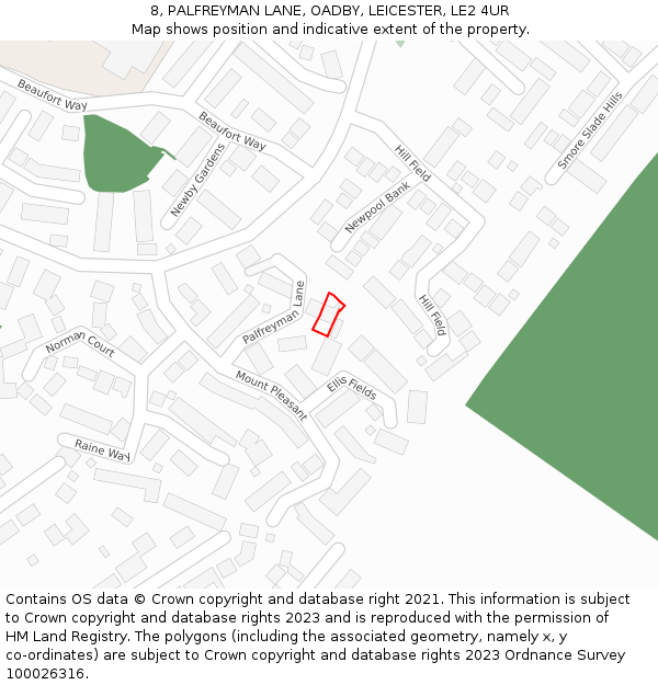 8, PALFREYMAN LANE, OADBY, LEICESTER, LE2 4UR: Location map and indicative extent of plot