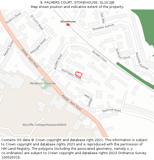 8, PALMERS COURT, STONEHOUSE, GL10 2JB: Location map and indicative extent of plot