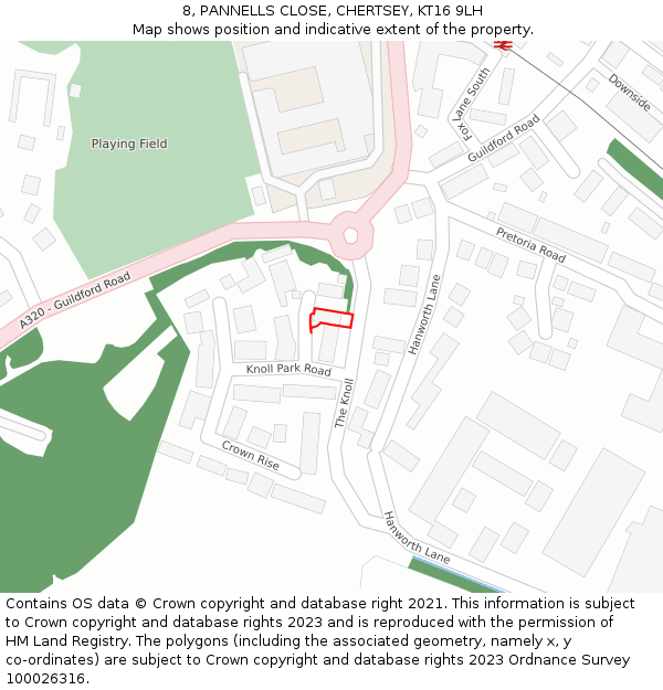 8, PANNELLS CLOSE, CHERTSEY, KT16 9LH: Location map and indicative extent of plot