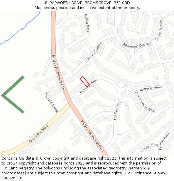 8, PAPWORTH DRIVE, BROMSGROVE, B61 0BD: Location map and indicative extent of plot