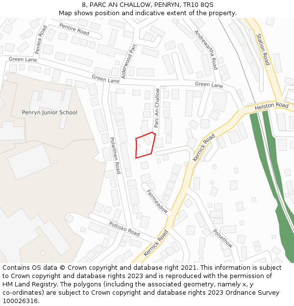 8, PARC AN CHALLOW, PENRYN, TR10 8QS: Location map and indicative extent of plot