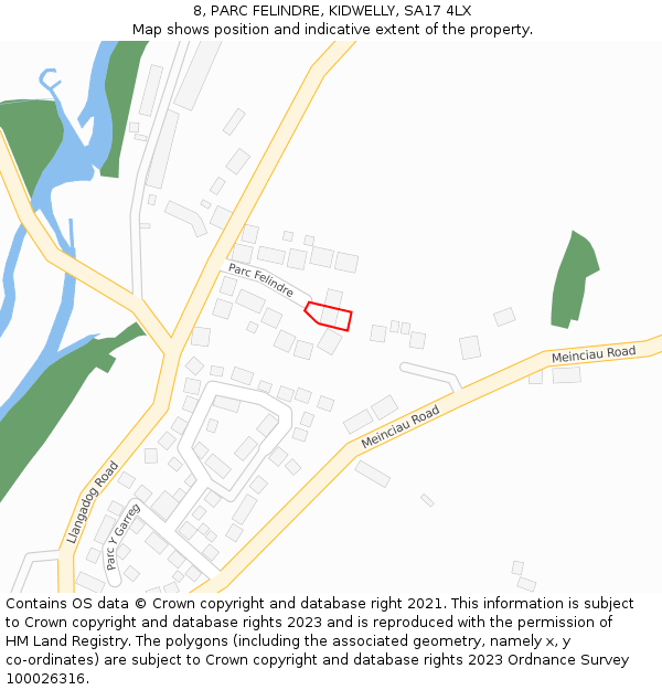 8, PARC FELINDRE, KIDWELLY, SA17 4LX: Location map and indicative extent of plot