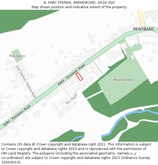 8, PARC FFERWS, AMMANFORD, SA18 3QX: Location map and indicative extent of plot